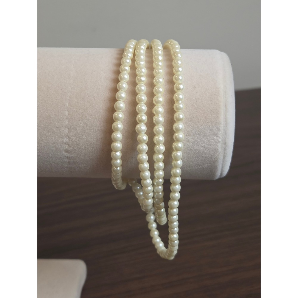 Vintage style 4 Strand Faux Pearl Bracelet Gold Tone Rhinestone S-Hook Clasp